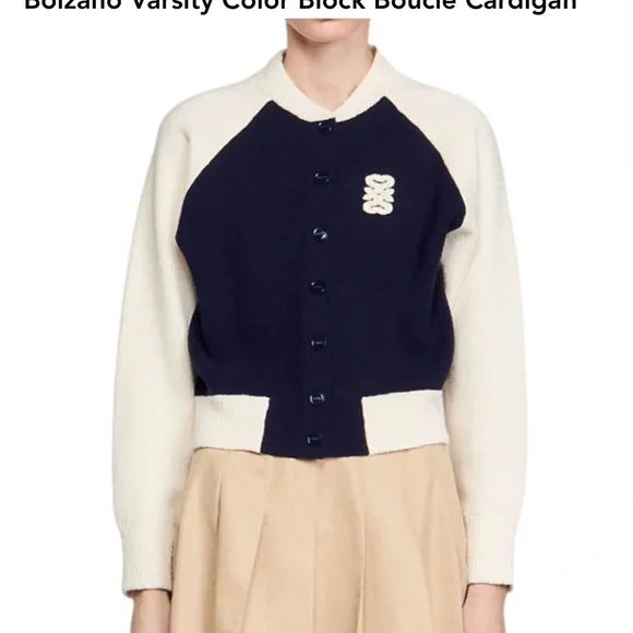 Sandro Navy and Cream Cardigan - Picture 2 of 7